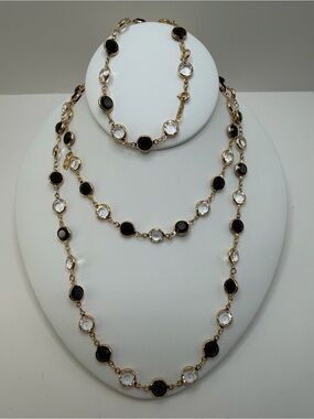Swarovski Vtg long bezel Necklace and Bracelet Set